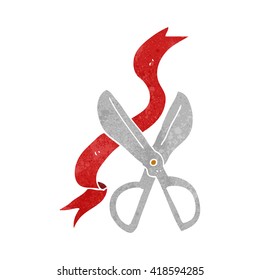 freehand retro cartoon scissors cutting ribbon