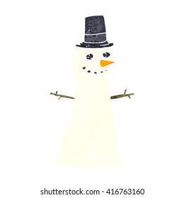 freehand retro cartoon snowman in top hat