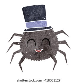 freehand retro cartoon spider wearing top hat