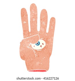 freehand retro cartoon spooky hand with eyeball