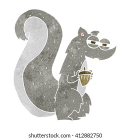 freehand retro cartoon squirrel with nut