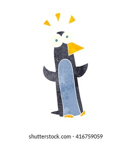 freehand retro cartoon surprised penguin