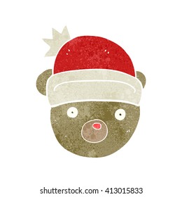 freehand retro cartoon teddy bear wearing christmas hat