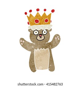 freehand retro cartoon teddy bear wearing crown