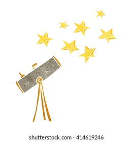 freehand retro cartoon telescope and stars