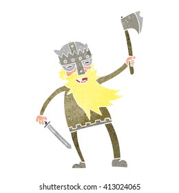 freehand retro cartoon viking warrior