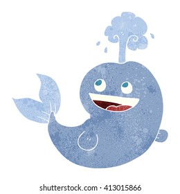 freehand retro cartoon whale spouting water
