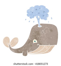 freehand retro cartoon whale spouting water