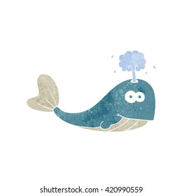 freehand retro cartoon whale spouting water