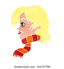 freehand retro cartoon woman wearing scarf