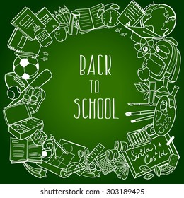 freehand school items in a pile, vector set
