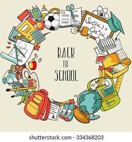 freehand school items in a pile, vector set
