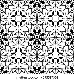 Freehand seamless pattern with abstract flowers. Black and white background  made with ink.Vector illustration.Monochrome modern backdrop.