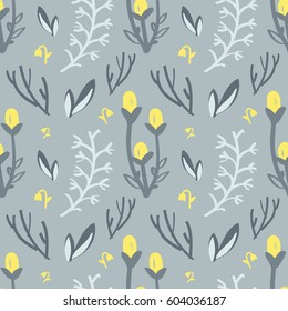 freehand seamless pattern with yellow flowers 