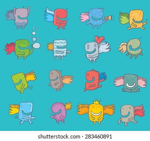 Freehand  set monsters. Vector. Cartoon illustrstion.
