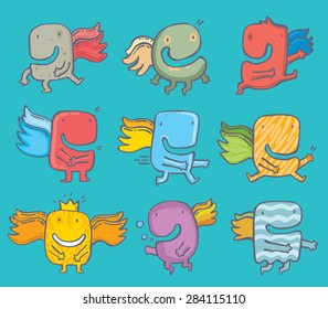 Freehand  set monsters. Vector. Cartoon illustrstion.