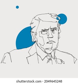 Freehand single line sketch drawing of Donald Trump, 45th president of USA