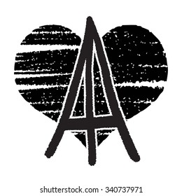 Freehand sketch of Eiffel Tower. Abstract banners Pray for France. Pray for killed victims and remembrance day.