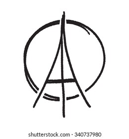 Freehand sketch of Eiffel Tower. Abstract banners Pray for France. Pray for killed victims and remembrance day.