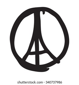 Freehand sketch of Eiffel Tower. Abstract banners Pray for France. Pray for killed victims and remembrance day.