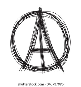 Freehand sketch of Eiffel Tower. Abstract banners Pray for France. Pray for killed victims and remembrance day.