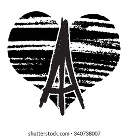 Freehand sketch of Eiffel Tower. Abstract banners Pray for France. Pray for killed victims and remembrance day.