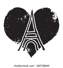 Freehand sketch of Eiffel Tower. Abstract banners Pray for France. Pray for killed victims and remembrance day.