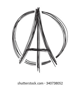 Freehand sketch of Eiffel Tower. Abstract banners Pray for France. Pray for killed victims and remembrance day.