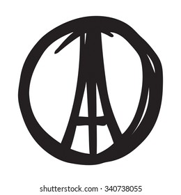 Freehand sketch of Eiffel Tower. Abstract banners Pray for France. Pray for killed victims and remembrance day.