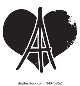 Freehand sketch of Eiffel Tower. Abstract banners Pray for France. Pray for killed victims and remembrance day.