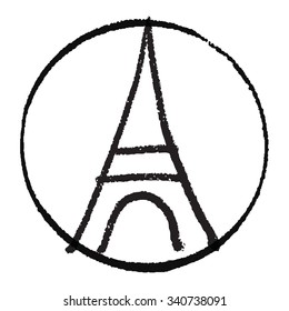 Freehand sketch of Eiffel Tower. Abstract banners Pray for France. Pray for killed victims and remembrance day.