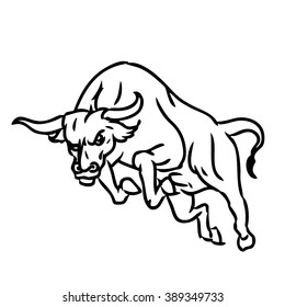 freehand sketch illustration of charging bull,  doodle hand drawn