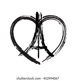 Freehand sketch illustration of Eiffel Tower, peace symbol icon, doodle hand drawn, Peace for Paris, Pray for Paris, Love Paris