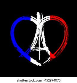 Freehand sketch illustration of Eiffel Tower, peace symbol icon, doodle hand drawn, Peace for Paris, Pray for Paris, Love Paris