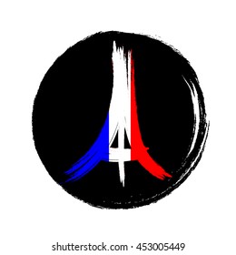 Freehand sketch illustration of Eiffel Tower, peace symbol icon, doodle hand drawn, Peace for Paris, Pray for Paris, Love Paris