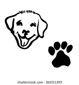 freehand sketch illustration of Labrador Retriever puppy dog, animal footprint doodle hand drawn