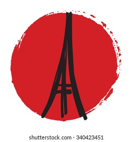 Freehand sketch illustration of pray and Eiffel tower peace sign on white background, hand drawn doodle, Pray for Paris, Pray for France