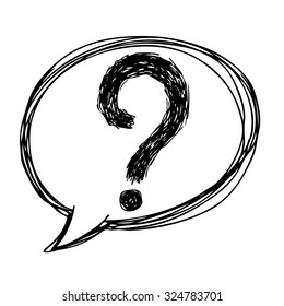 freehand sketch illustration of question marks in speech bubble icon, doodle hand drawn