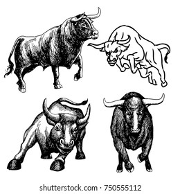 freehand sketch illustration a set of bull, doodle hand drawn