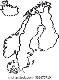 Freehand Sketch Nordic Counties Map On White Background. Vector Illustration.