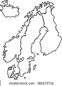 Freehand sketch Nordic counties map on white background. Vector illustration.