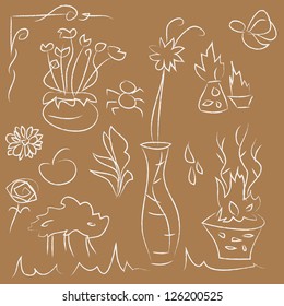 Freehand sketch ornament plant in vase, vector format.