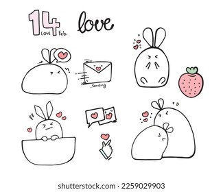  Freehand sketch with rabbit, bunny. Vector illustration.
