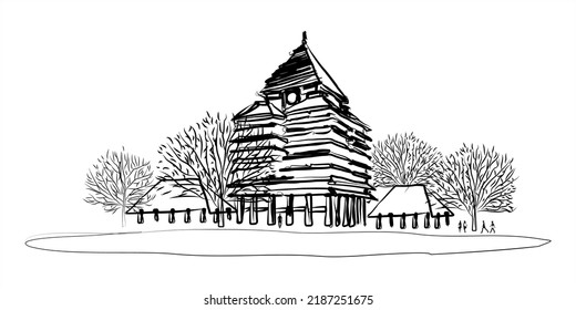Freehand sketch of the Rectorate Building of a famous public university in the city of Depok, West Java, Indonesia