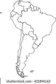 Freehand sketch South America map on white background. Vector illustration.