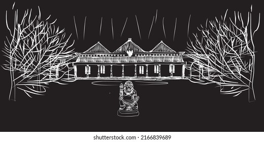 Freehand sketch of the state palace of the Republic of Indonesia in Yogyakarta, Indonesia. vector illustration