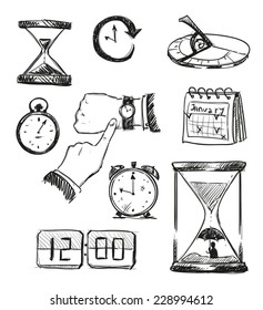 Freehand sketch of time symbols. Time icons. Vector illustration. 