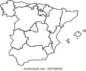 Freehand Spain map sketch on white background.