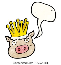 freehand speech bubble textured cartoon crowned pig