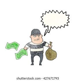 freehand speech bubble textured cartoon bank robber